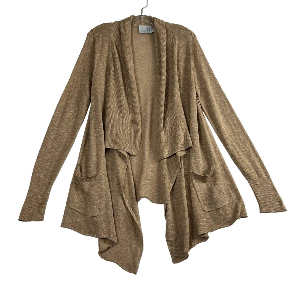 Michael Stars Long Sleeve Draped Waterfall Open Front Cardigan Tan Womens Small